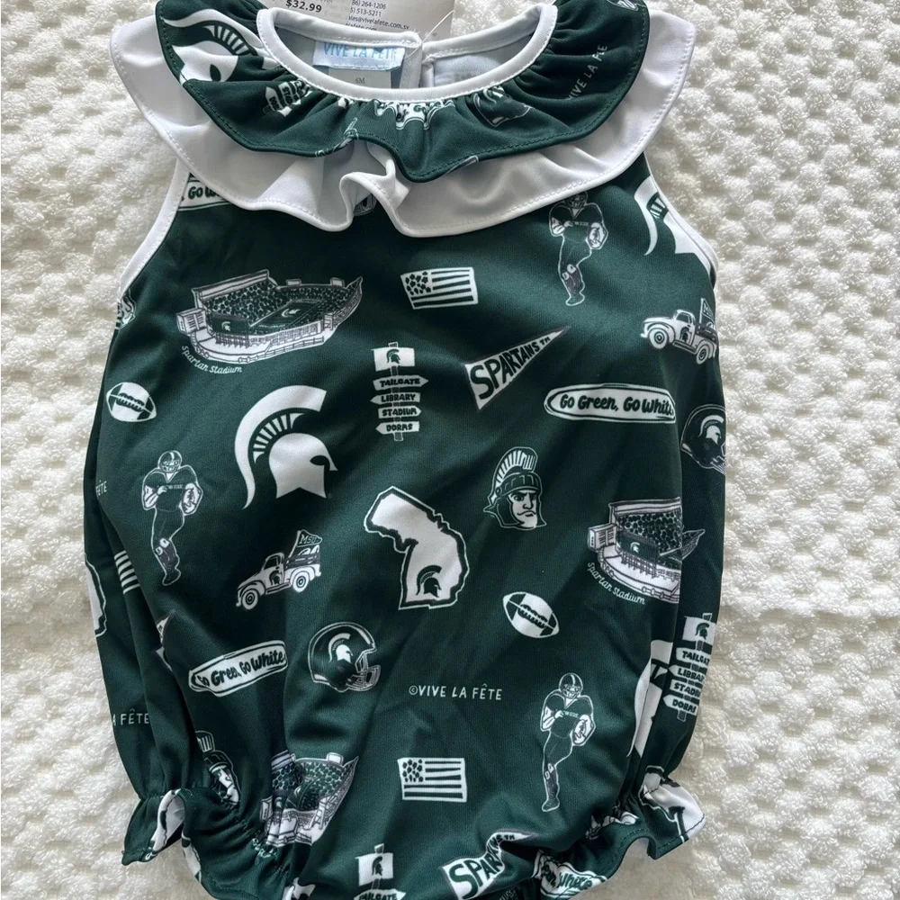 Michigan State Spartan Stylish Green logo onesie